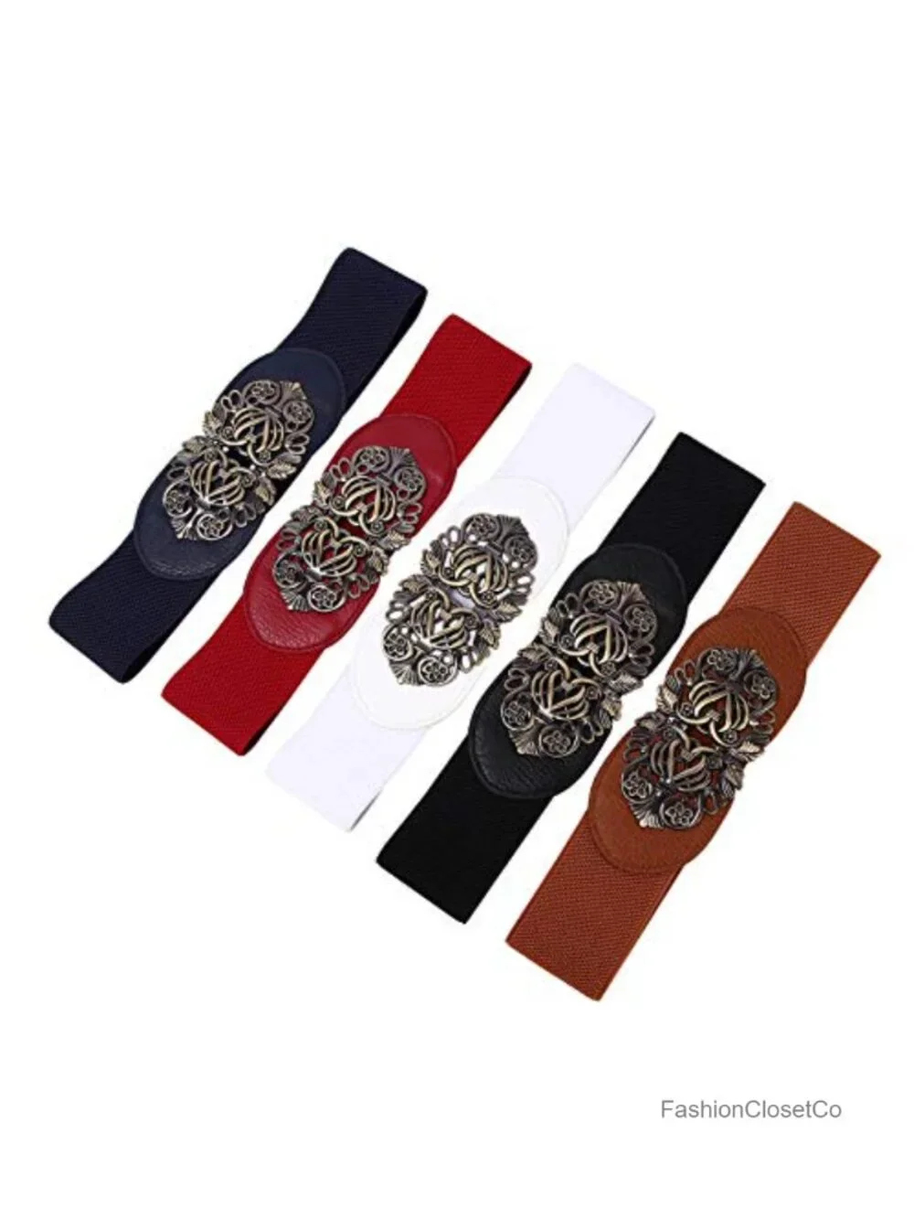 Vintage Elastic Wide Waist Belt Interlocking Metal Buckle Dresses Coats